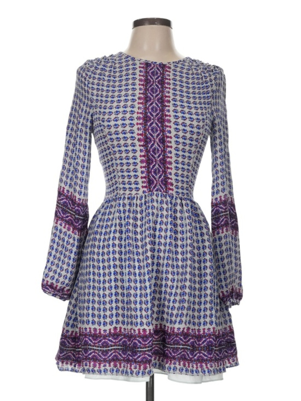 Dolce Vita Women’s Boho Mini Dress Ikat Print Bell Sleeve 100% Silk Medium